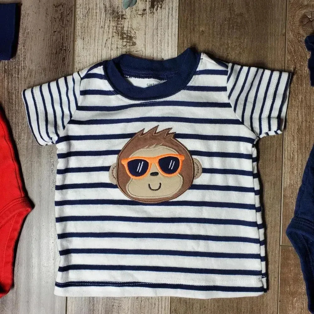 Carter's Size 6m Baby Boy Top Bundle 3 pieces Red Blue White EUC